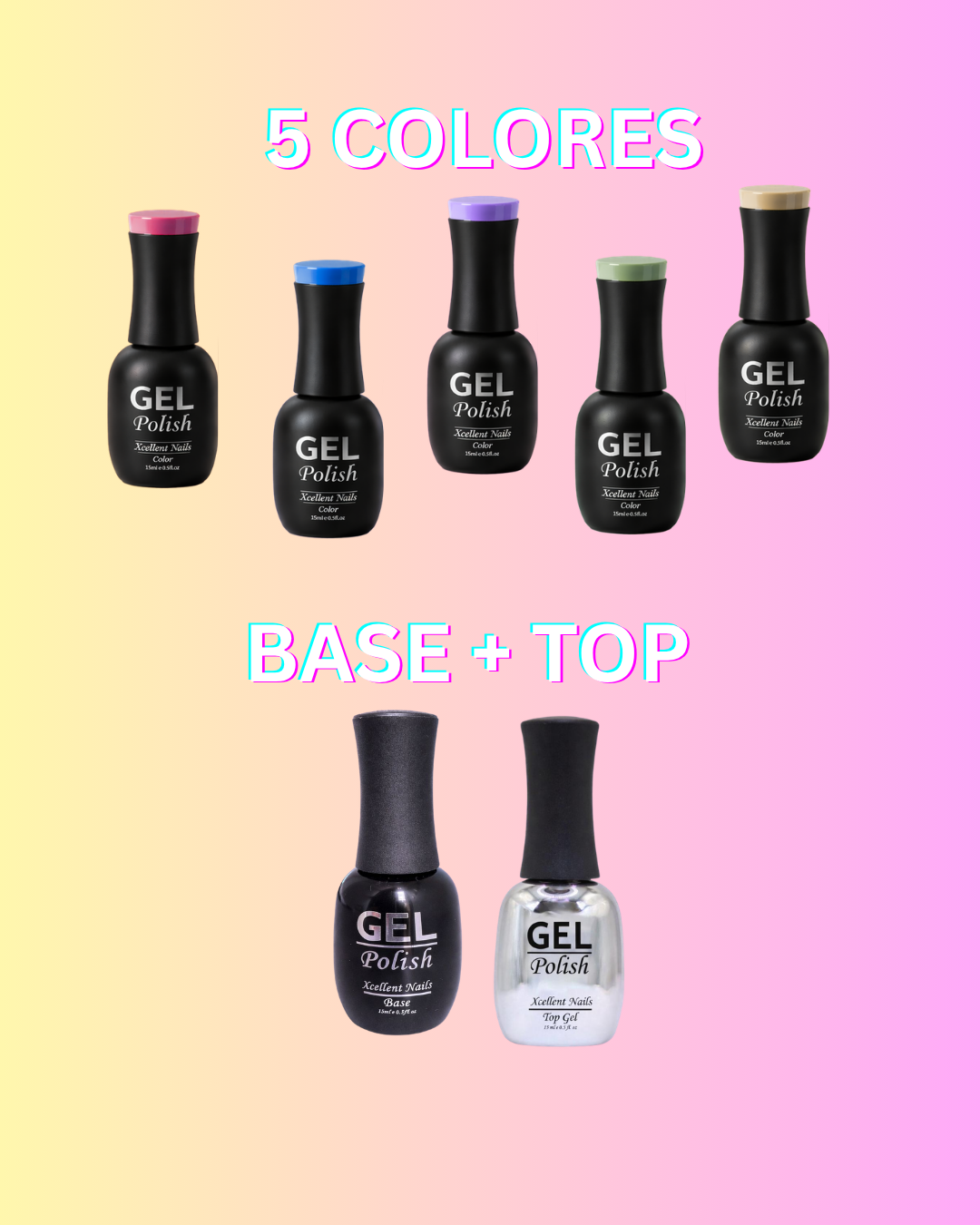 KIT BASICO 5 TONOS + 1 BASE + 1 TOP COAT